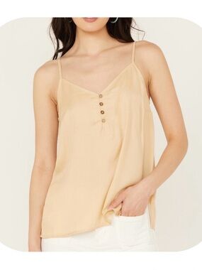 Cleo + Wolf L tan satin Henley cami